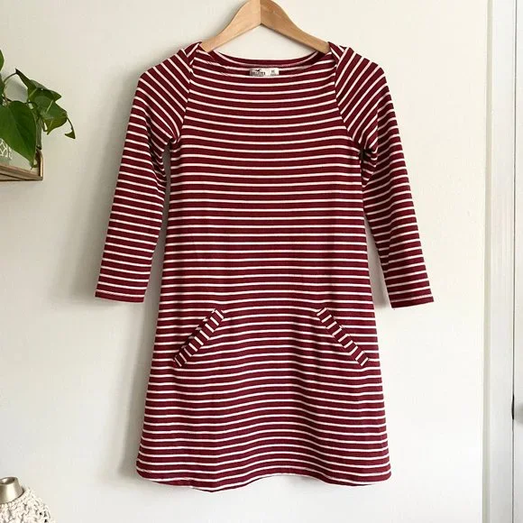 Hollister Striped Sweater Dress Red & White